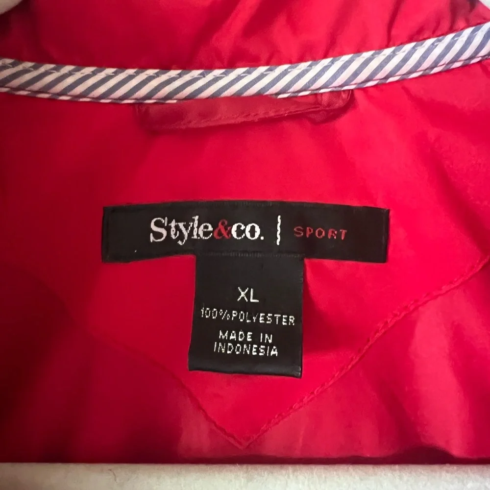 Style & Co Red Packable Hooded Anorak Utility Jacket Lightweight Windbreaker XL